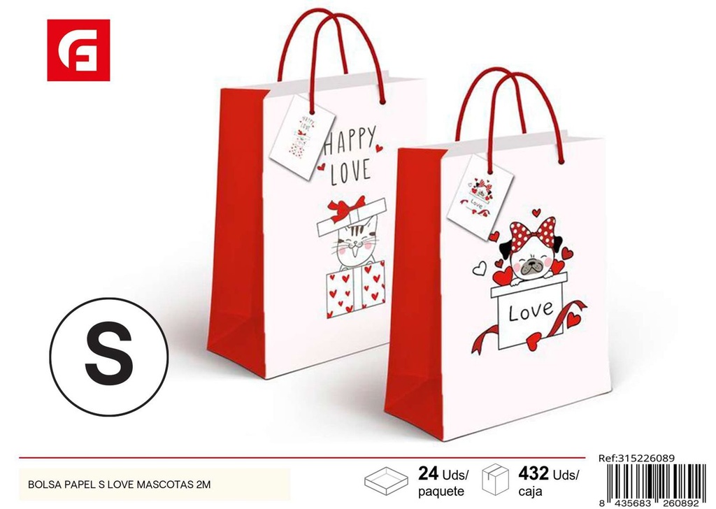 Bolsa papel S love mascotas 2M - Regalos