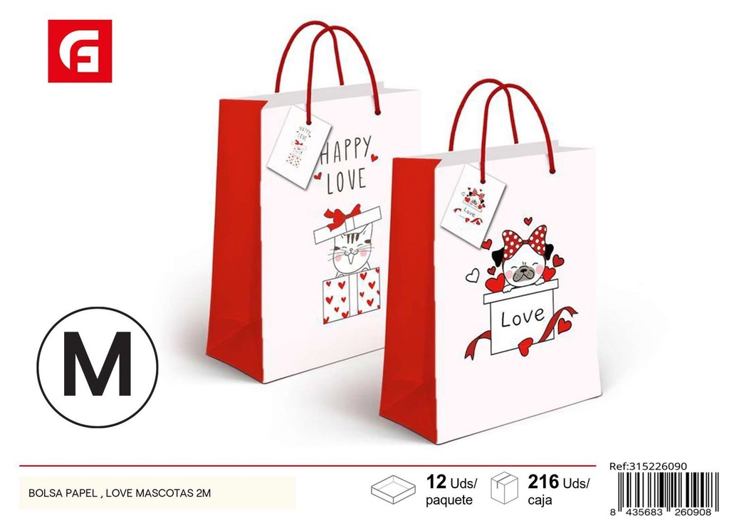 Bolsa papel M Love mascotas 2 m - Material para regalos