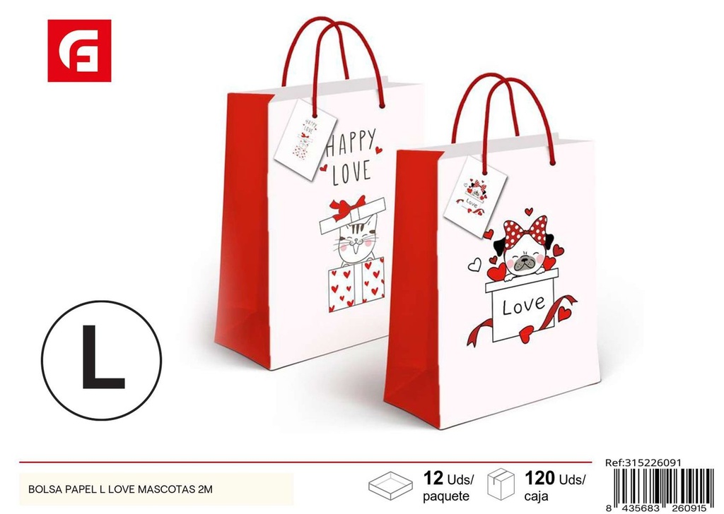 Bolsa papel L love mascotas 2 m - Artículos de regalo