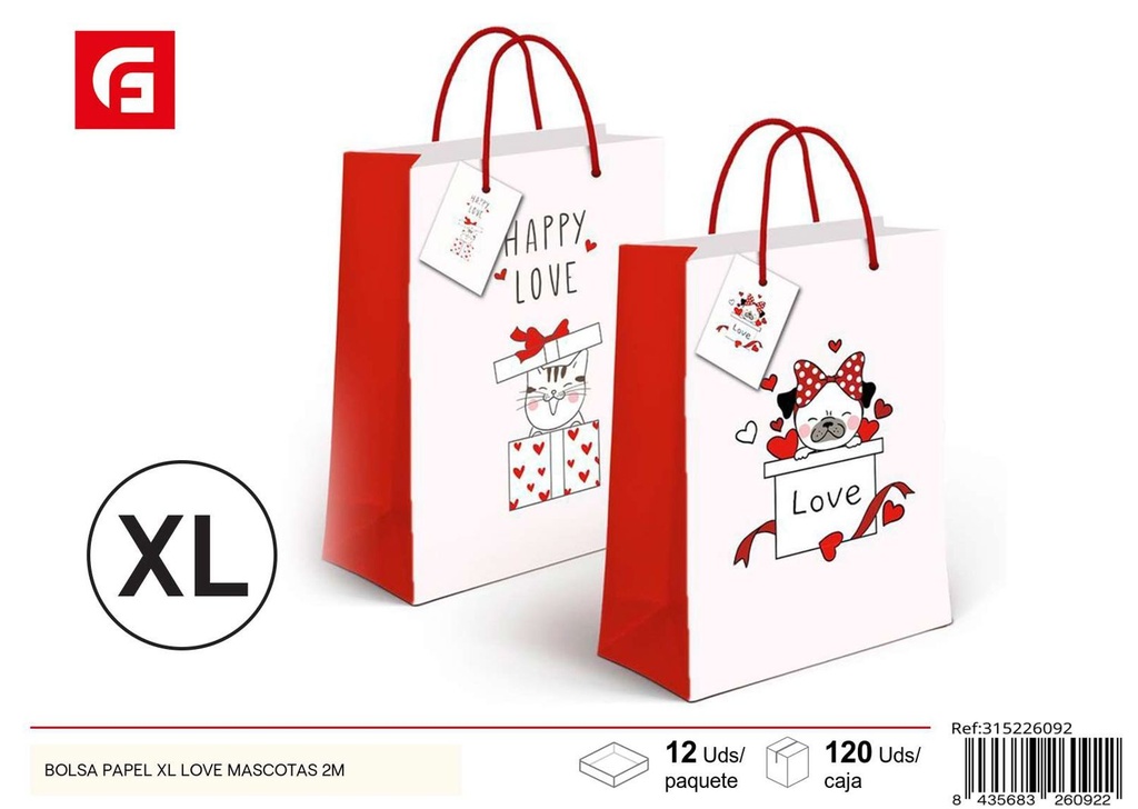 Bolsa de regalo papel XL Love Mascotas 2m - Envases y regalos