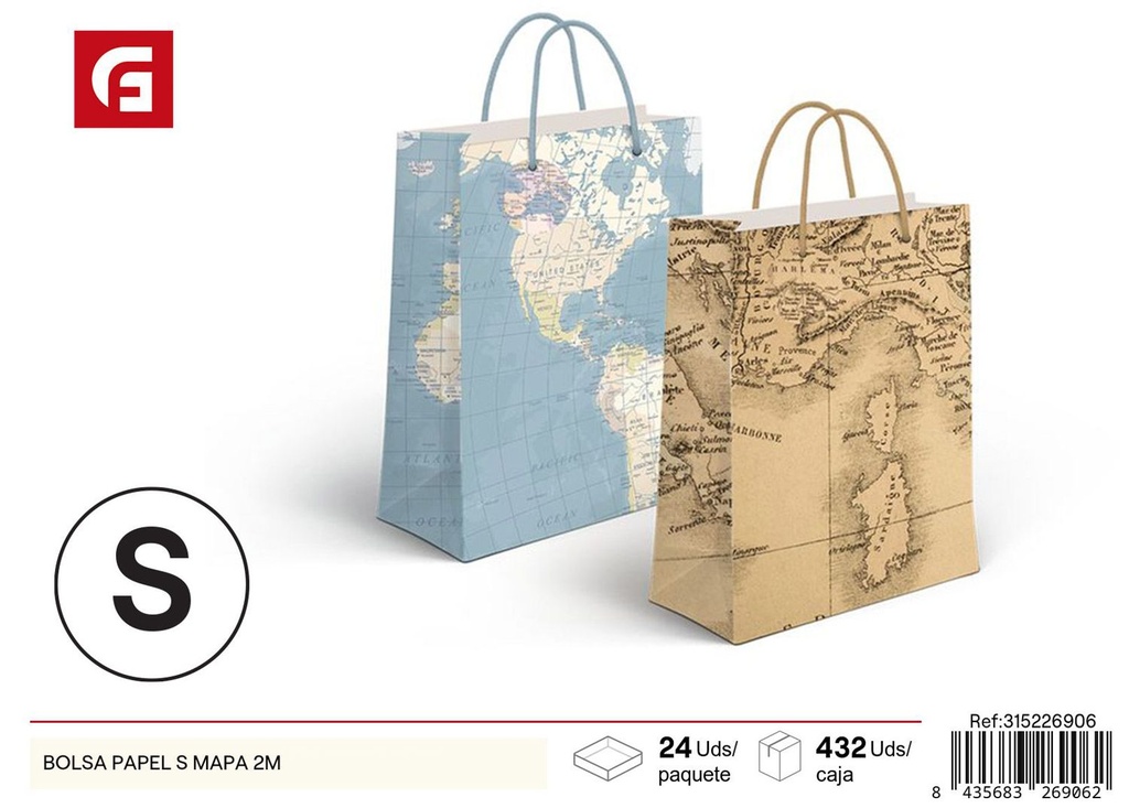 Bolsa de papel S Mapa 2m - Artículos de regalo y envoltura