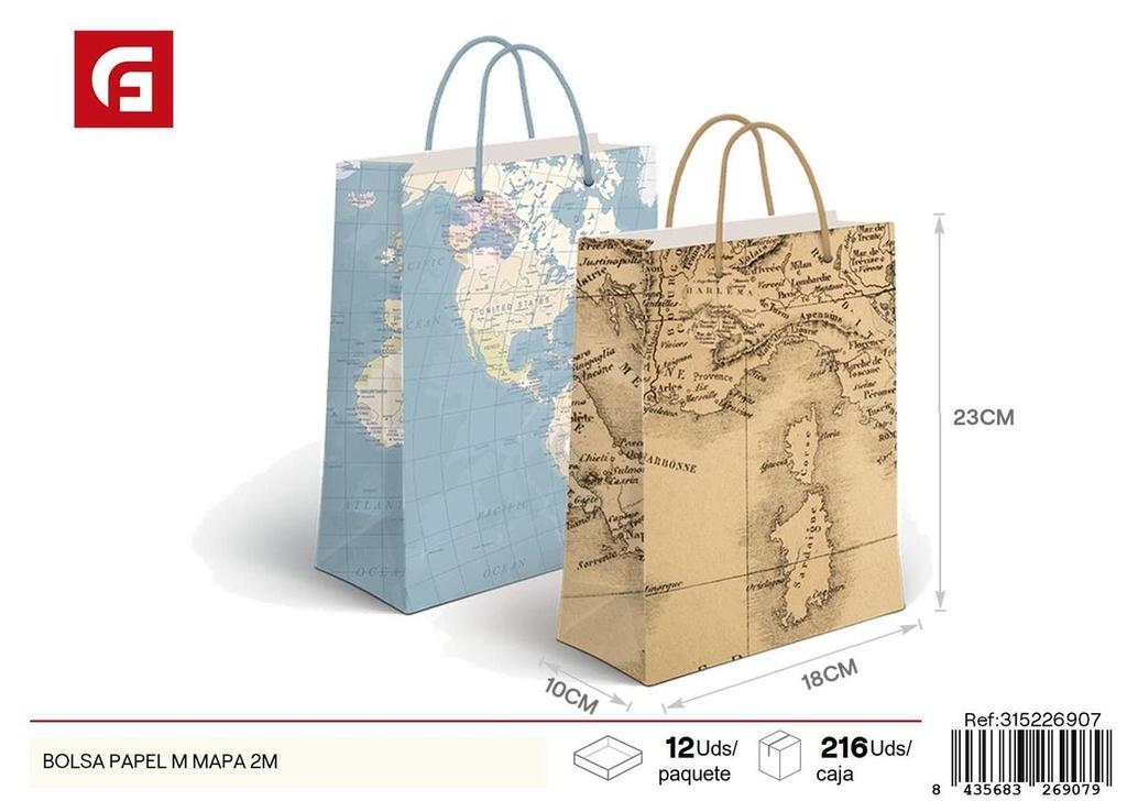 Bolsa papel M mapa 2 m - Material para regalos