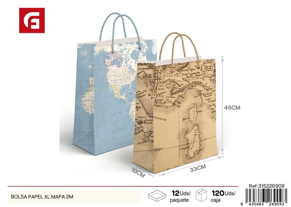 Bolsa de regalo papel XL Mapa 2m - Envases y regalos