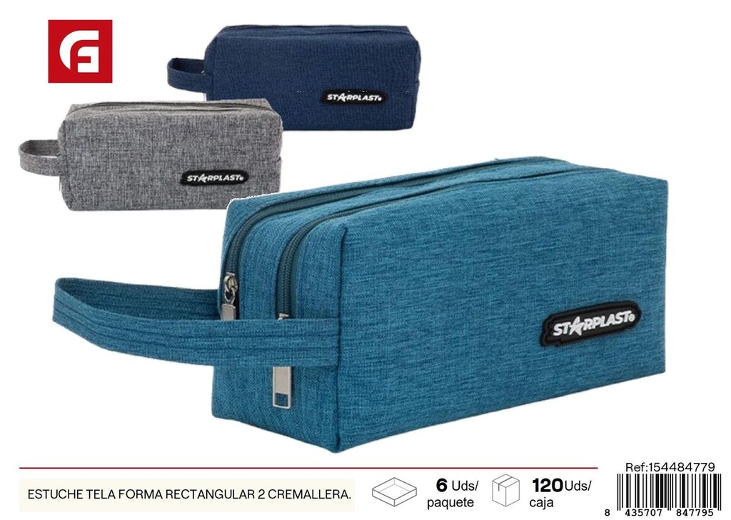 Estuche de tela rectangular con 2 cremalleras para material escolar