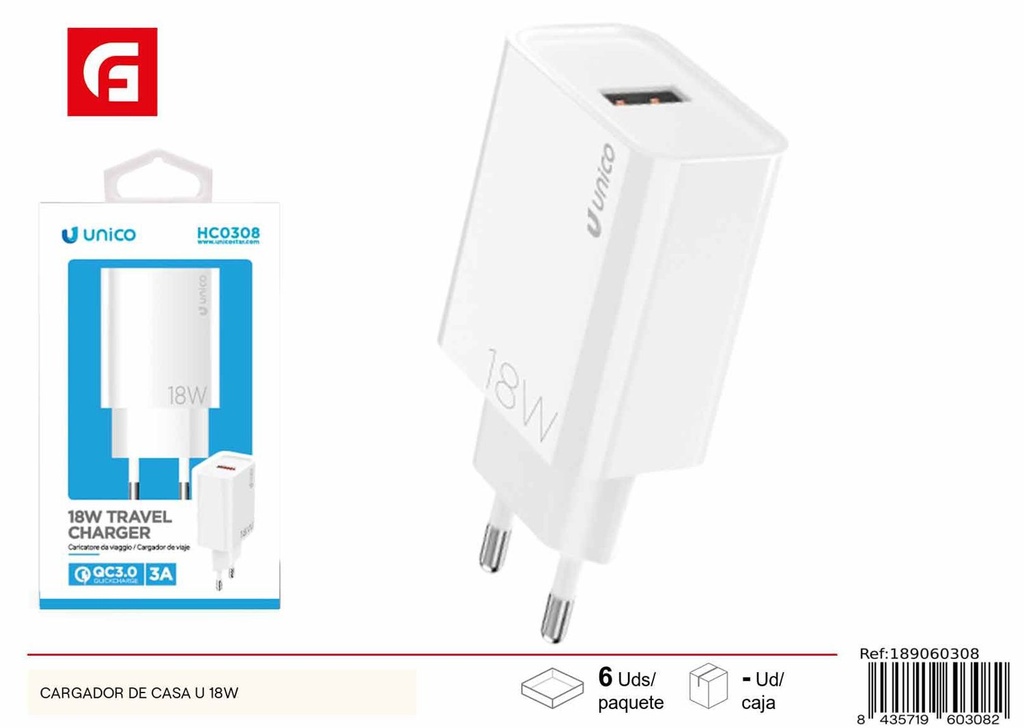 Cargador de casa universal 18W para dispositivos electrónicos