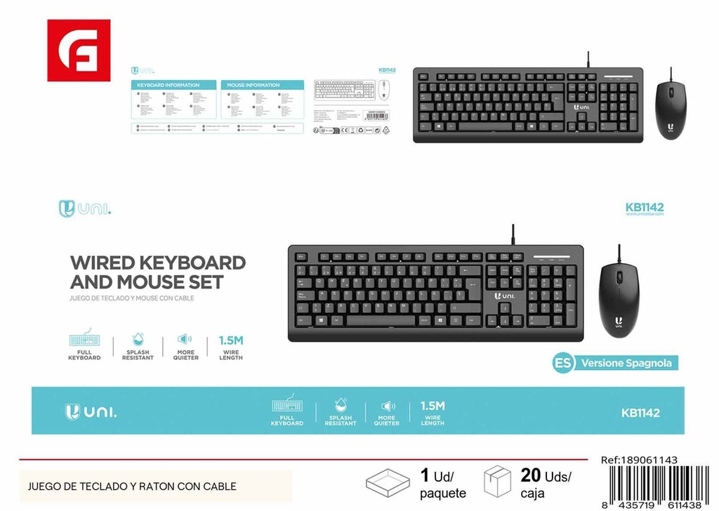 Juego de teclado y ratón con cable para ordenador