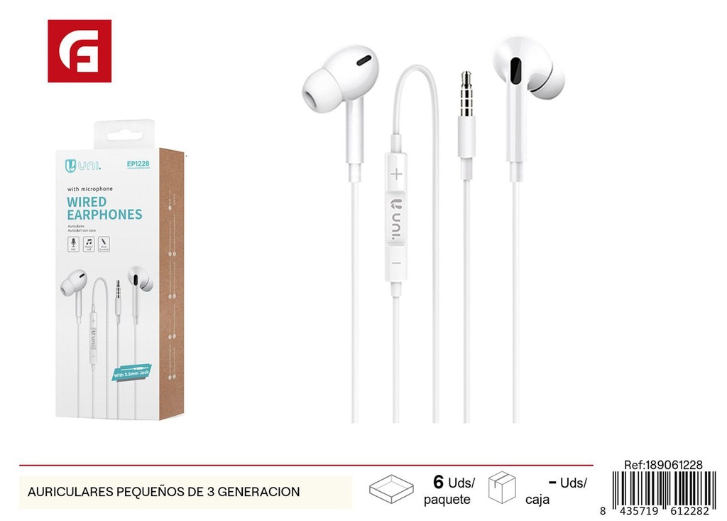 Auriculares pequeños de 3ª generación para música y llamadas