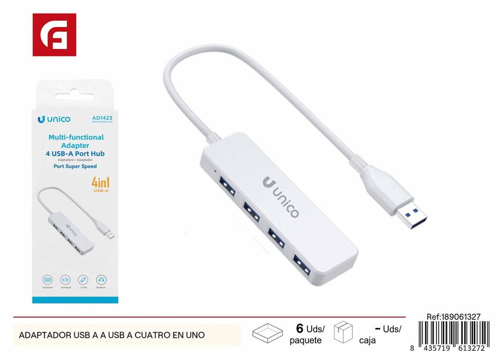 Adaptador USB A a USB A cuatro en uno para carga y conexión