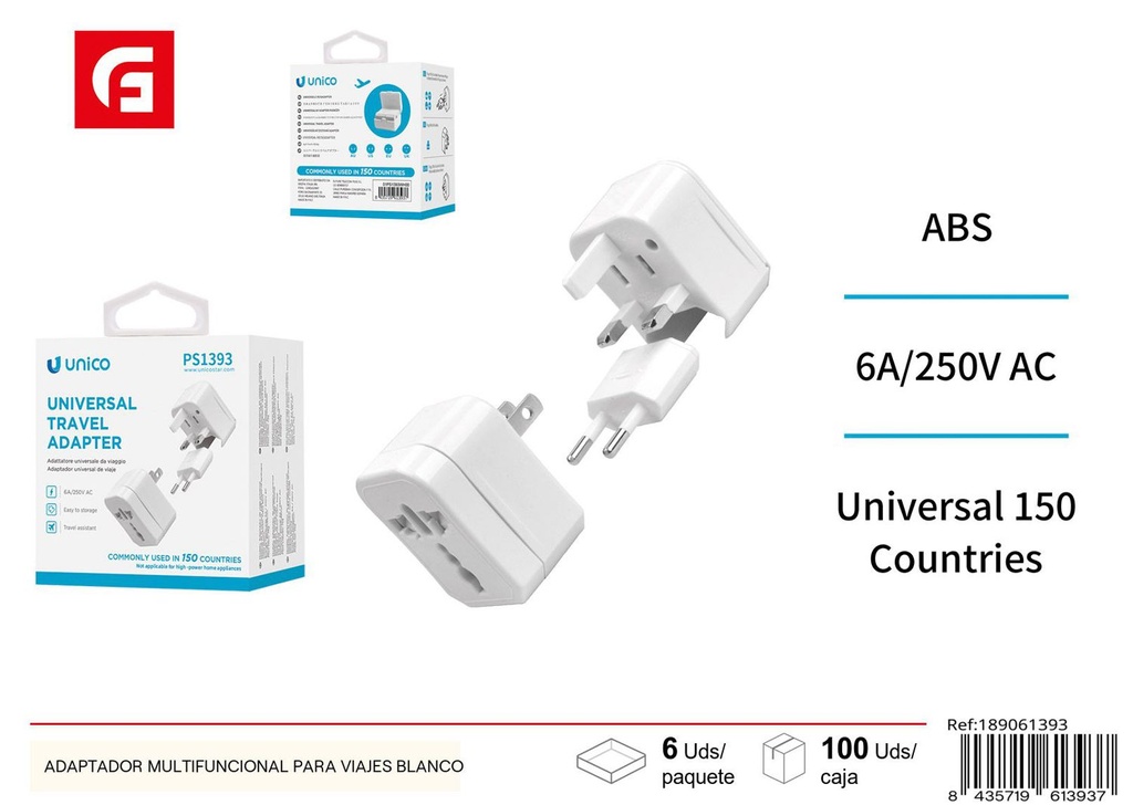 Adaptador multifuncional para viajes blanco - Electrónica