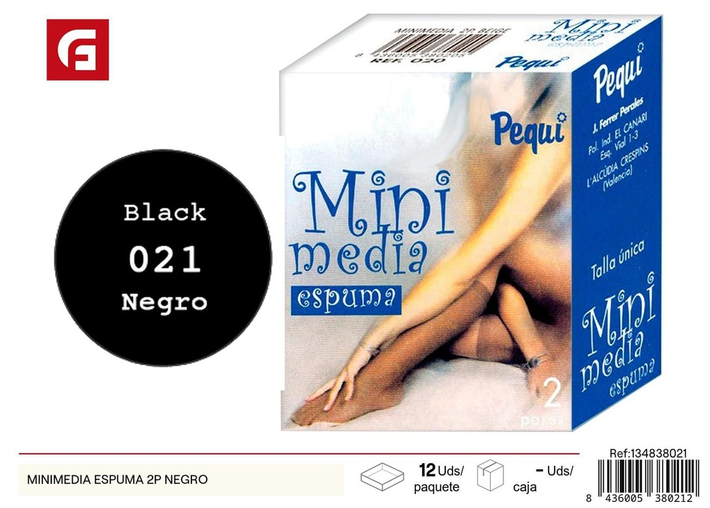 Minimedia espuma 2 pares negro para mercería