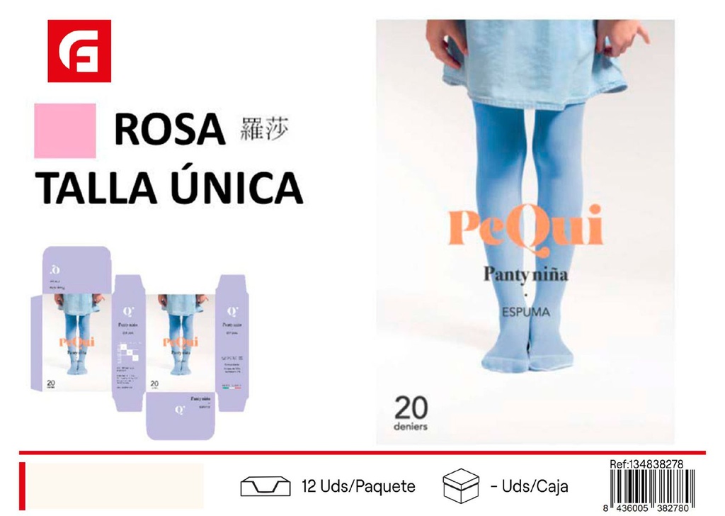 Panty niña rosa para vestimenta infantil