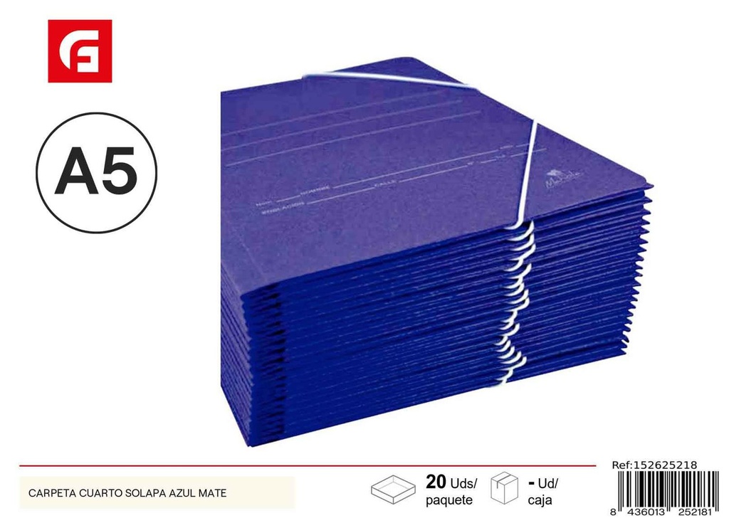 Carpeta cuarto solapa azul mate - Material de oficina