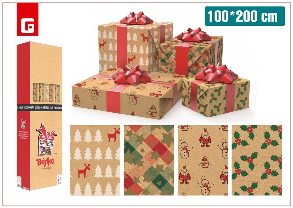 Rollo kraft navidad 100*200cm - Papelería navideña