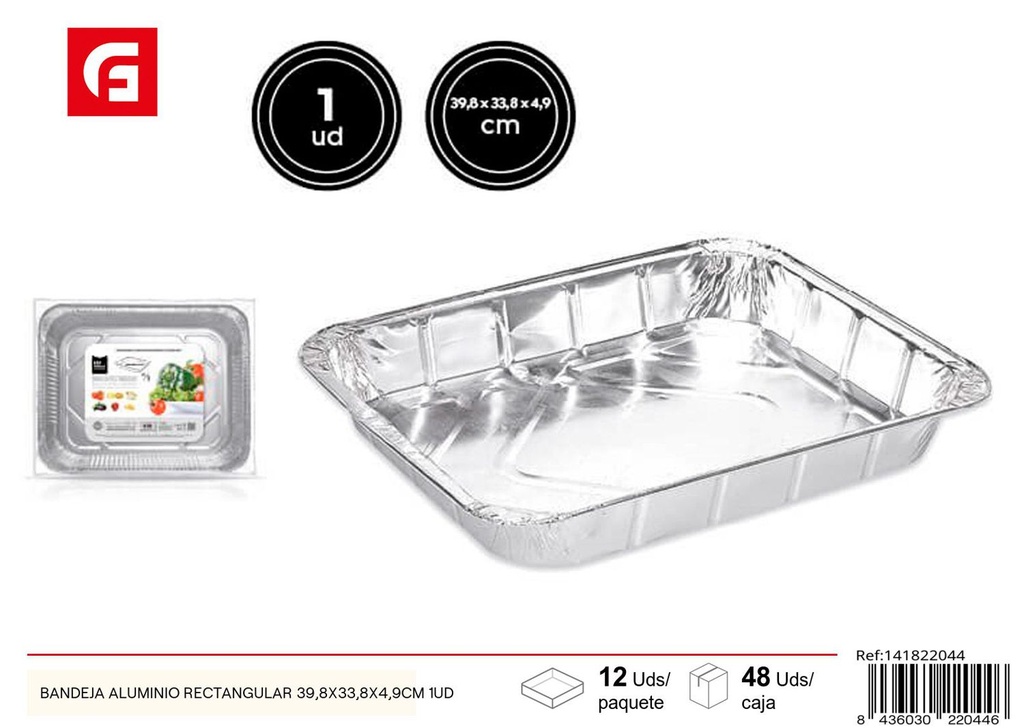 Bandeja de aluminio rectangular 39.8x33.8x4.9cm - Utensilios desechables