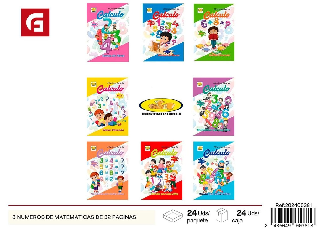 Libro de 8 números de matemáticas 32 páginas - Material escolar y libros educativos