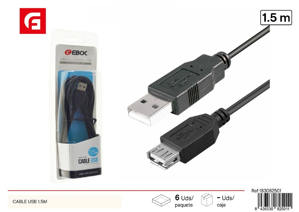 Cable USB 1.5M para conexión de dispositivos electrónicos