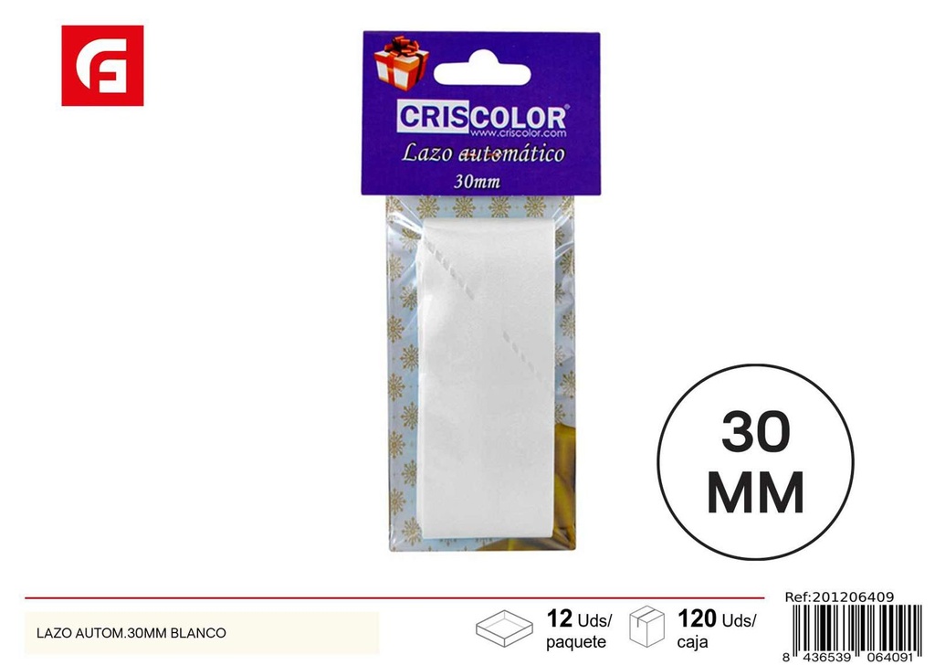 Lazo automático blanco de 30mm - Artículos de regalo y envoltura