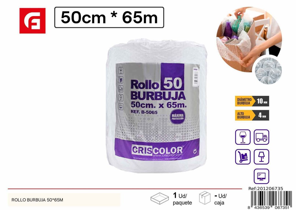 Rollo de burbujas 50 cm x 65 m - Material de embalaje