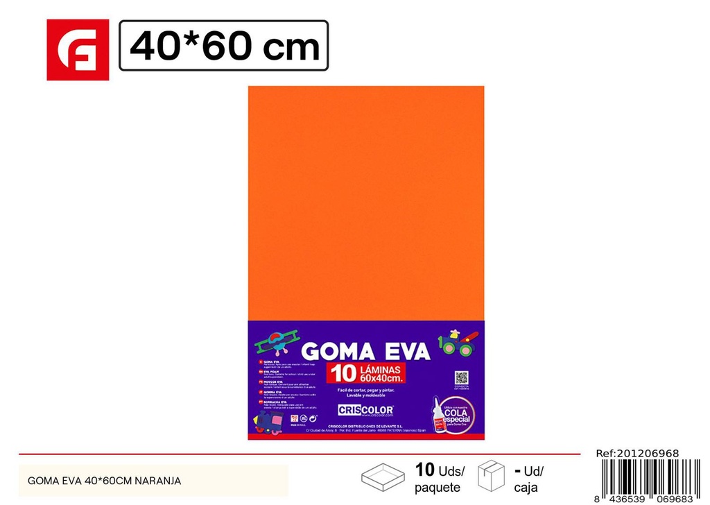 Goma EVA 40*60 cm naranja - Manualidades y goma EVA