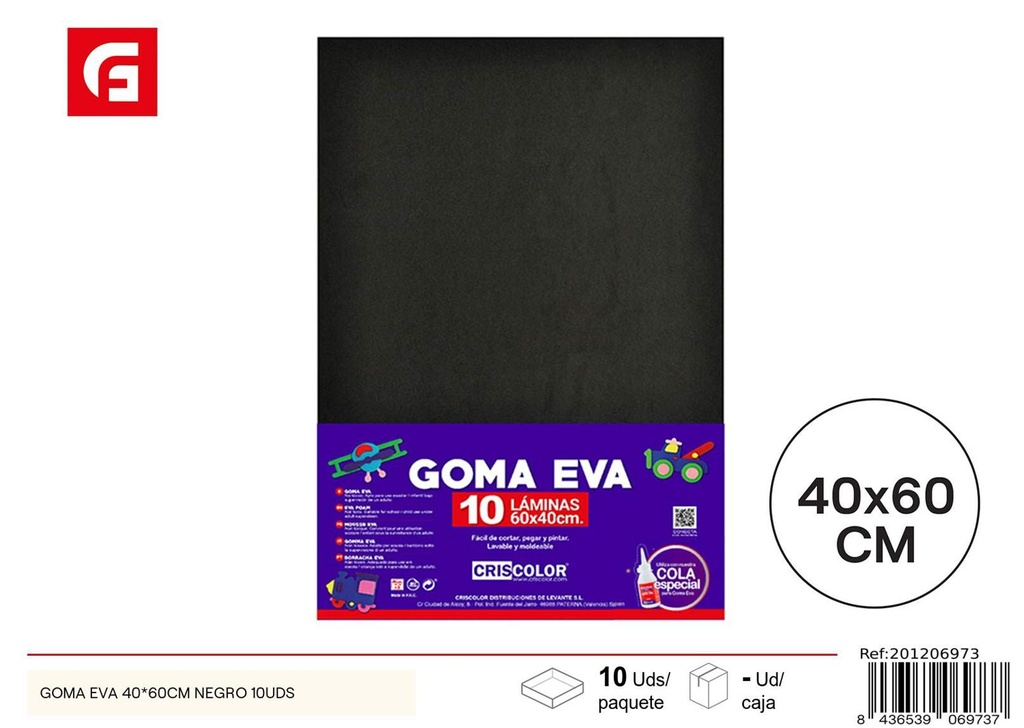 Goma EVA 40*60 cm negro 10 uds - Manualidades y goma EVA