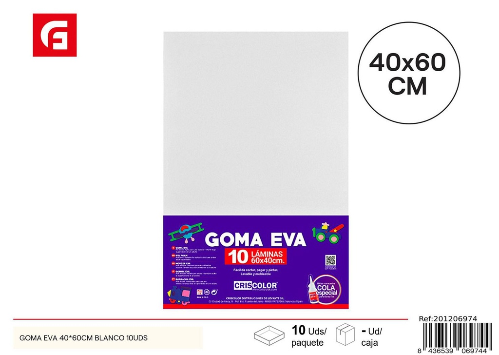 Goma EVA 40*60 cm blanco 10 uds - Manualidades y goma EVA