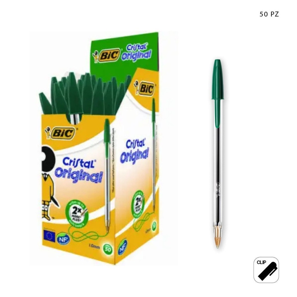 Bolígrafos BIC Crystal Original verdes en caja de 50 unidades - Papelería y artículos de oficina