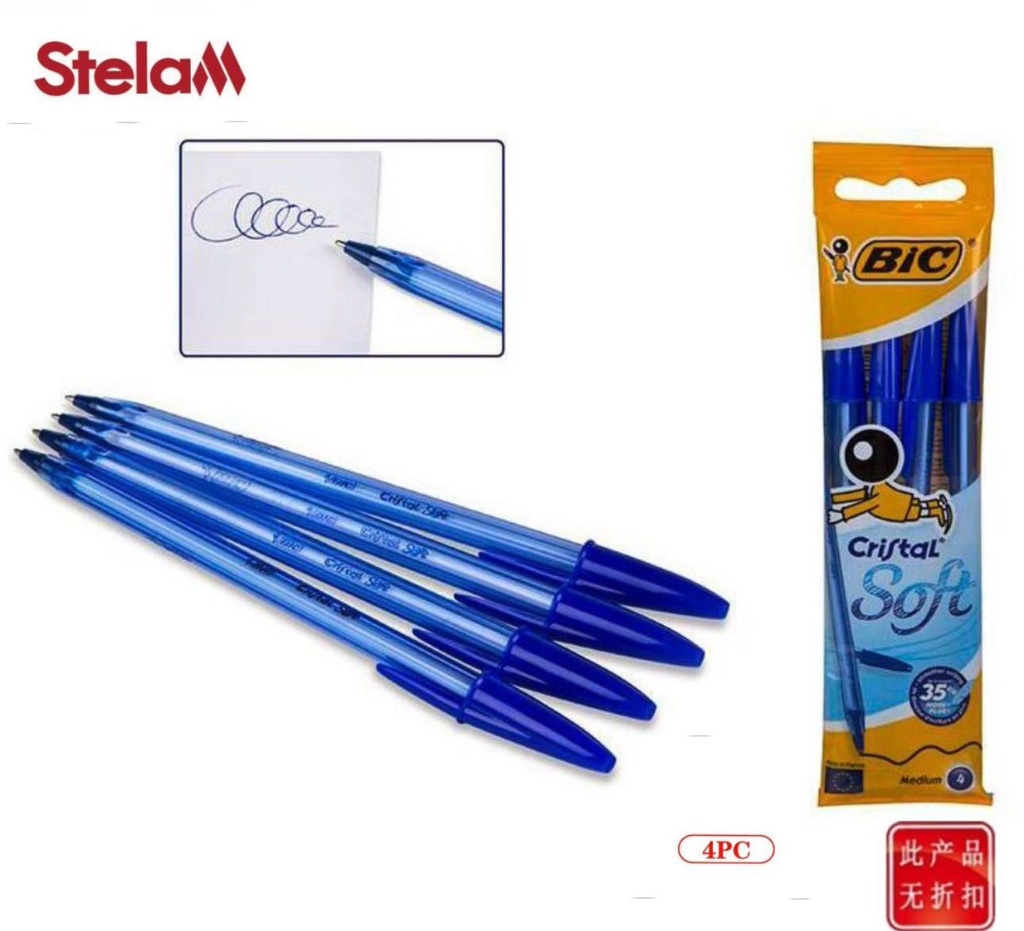 Bolígrafo BIC Cristal Soft 4pcs azul - Papelería