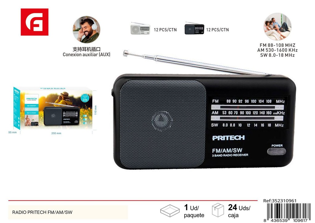 Radio Pritech FM/AM/SW para entretenimiento