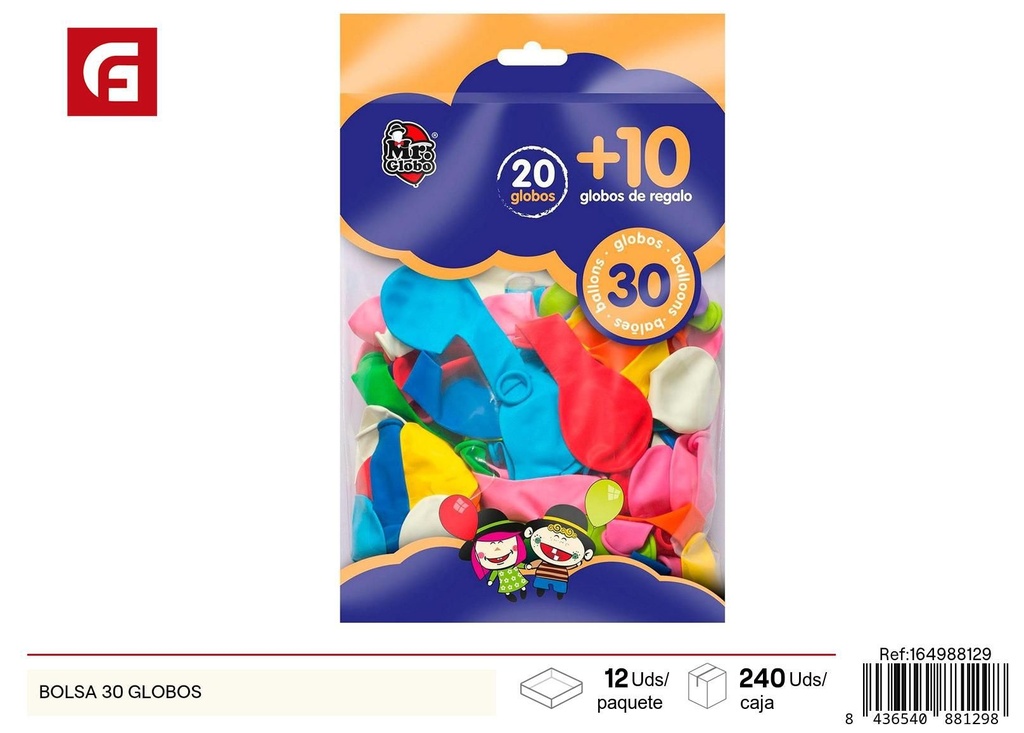 Bolsa de 30 globos - Artículos de fiesta