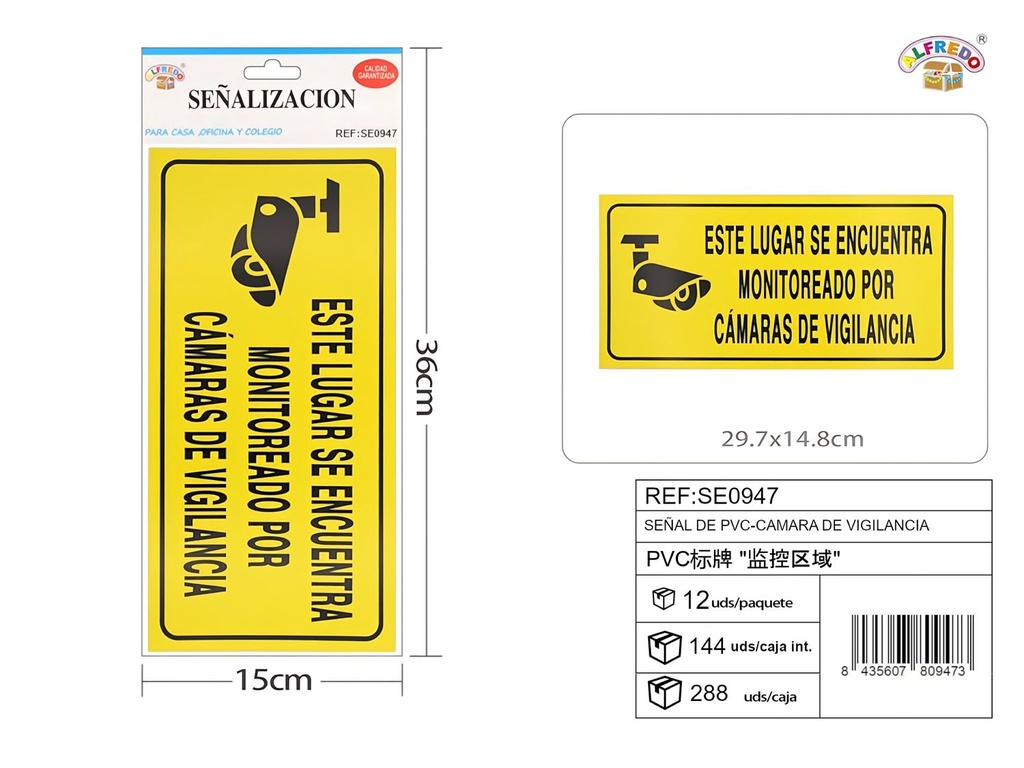 Señal de PVC cámara de vigilancia 15x36 cm - Señalización