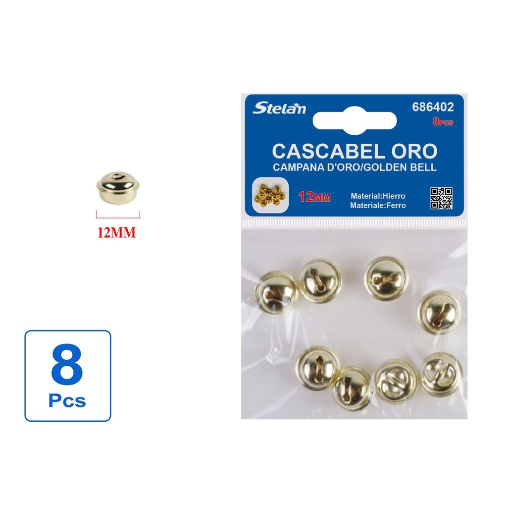 Cascabeles redondos dorados 12mm 8 piezas para manualidades