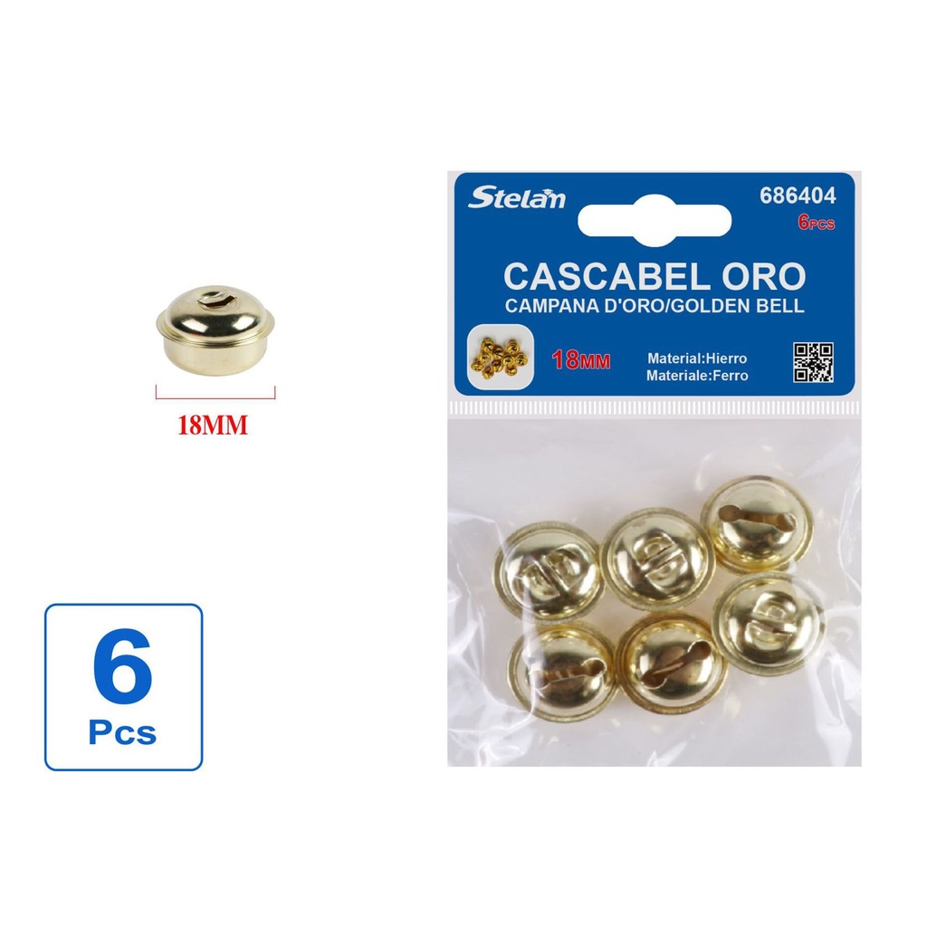 Cascabel oro (6 pcs de 18 mm) - Materiales para manualidades y campanas