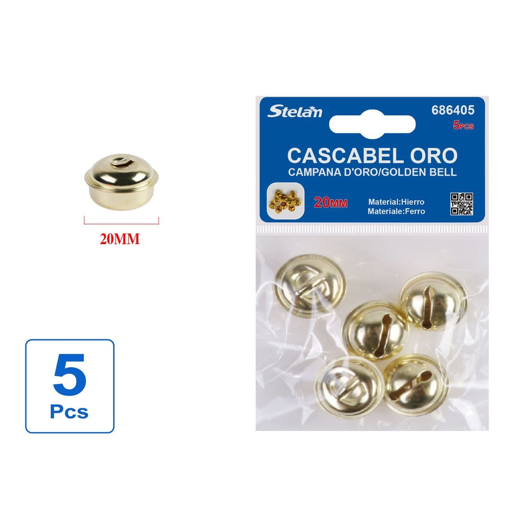 Cascabel oro (5 pcs de 20 mm) - Materiales para manualidades y campanas