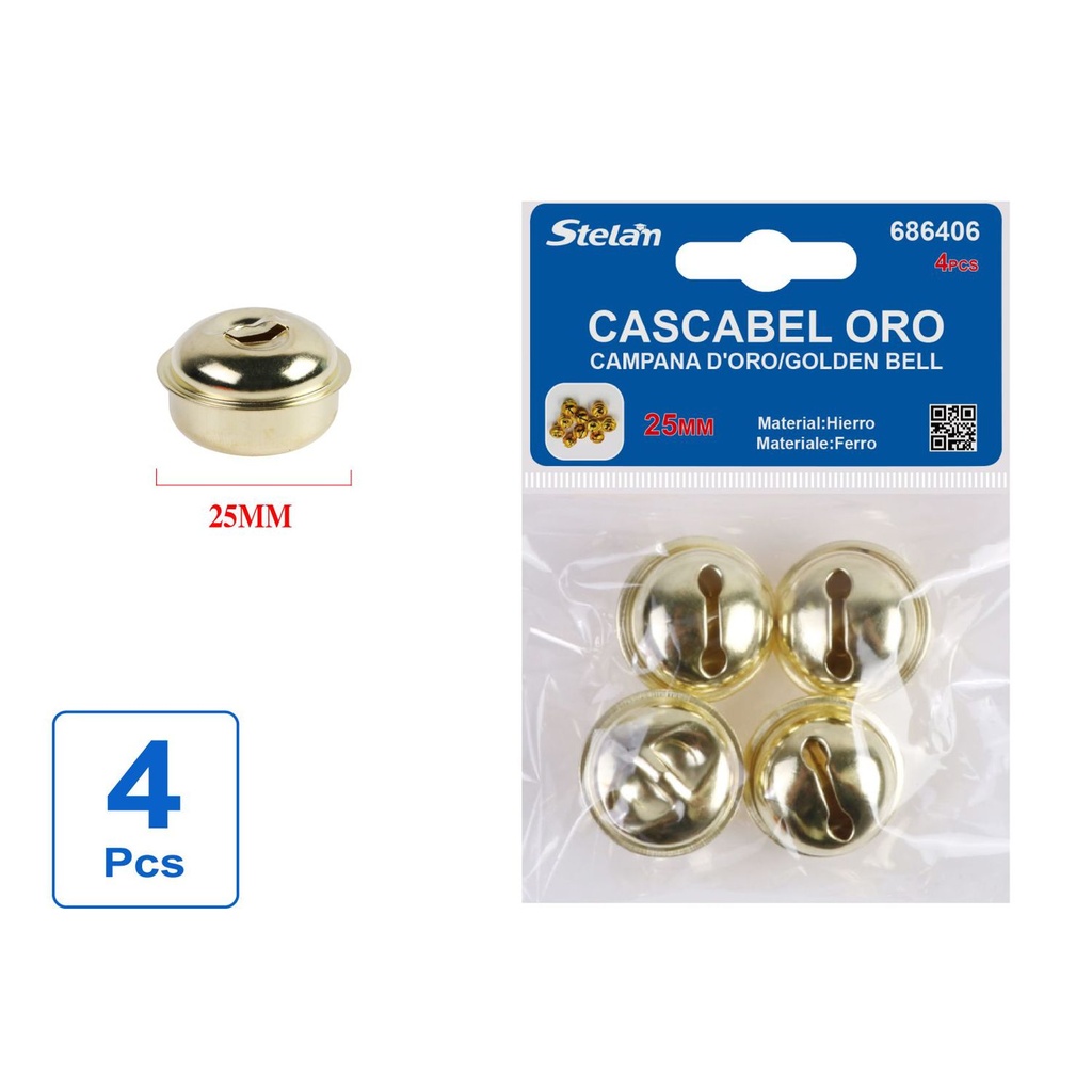 Cascabel oro (4 pcs de 25 mm) - Materiales para manualidades y campanas