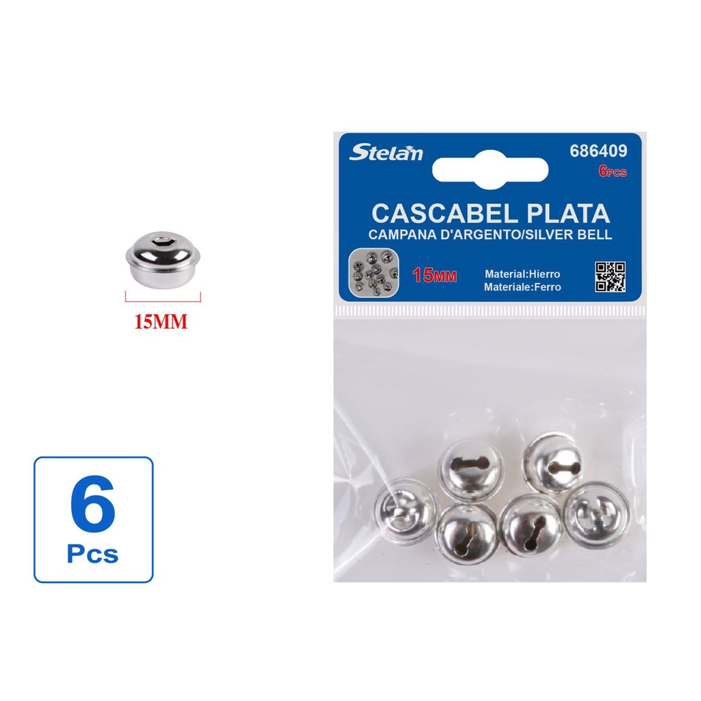 Cascabel plata (6 pcs de 15 mm) - Materiales para manualidades y campanas