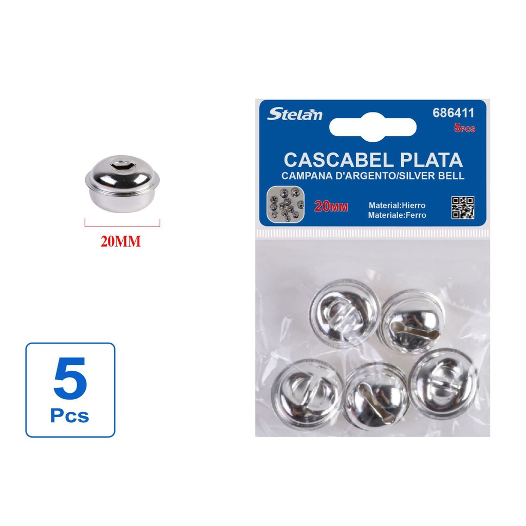 Cascabel plata (5 pcs de 20 mm) - Materiales para manualidades y campanas