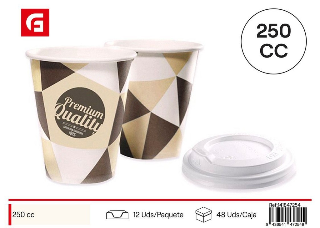 Vaso de cartón con tapa 250cc 8 uds desechable para eventos