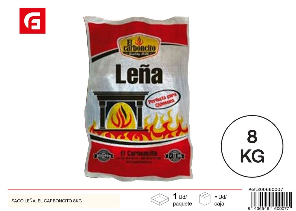 Saco de leña el Carboncito 8kg - Productos para barbacoa y carbón