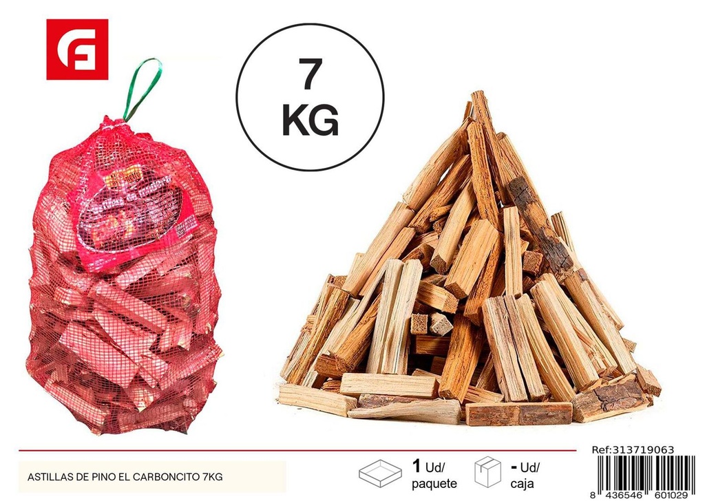 Astillas de pino El Carboncito 7kg para chimeneas y barbacoas