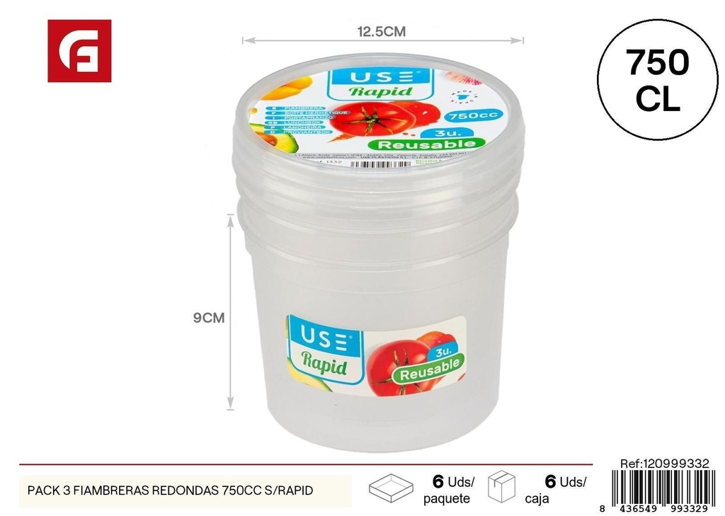 Pack de 3 fiambres redondas 750cc - Utensilios de cocina y recipientes de almacenamiento