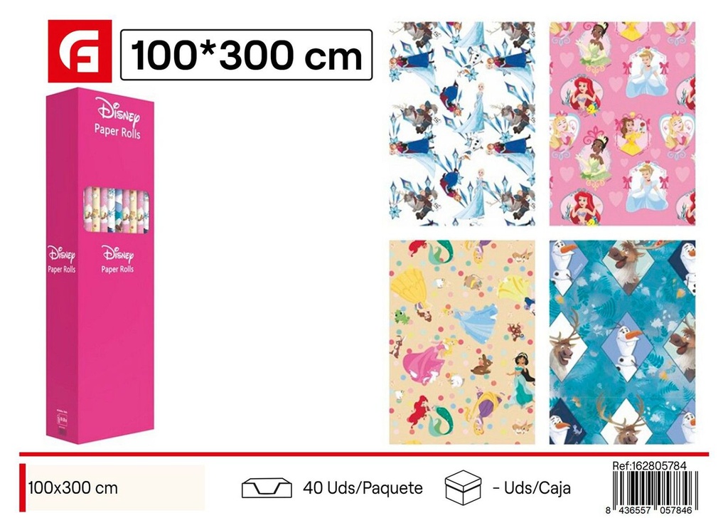 Papel regalo Princess rollo 1H 100*300 cm - Regalos y envases