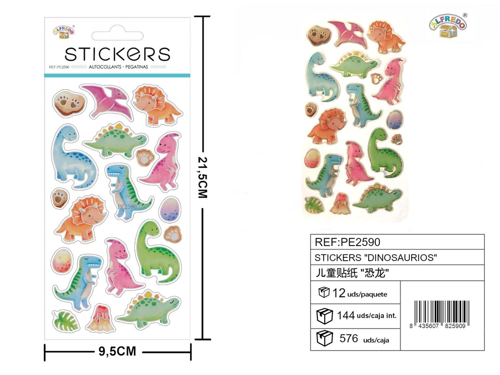 Stickers de Dinosaurios 9.5x21.5 cm - Pegatinas infantiles para niños