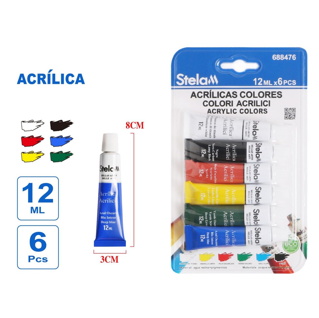 Pintura acrílica 12 ml 6 piezas - Material de bellas artes