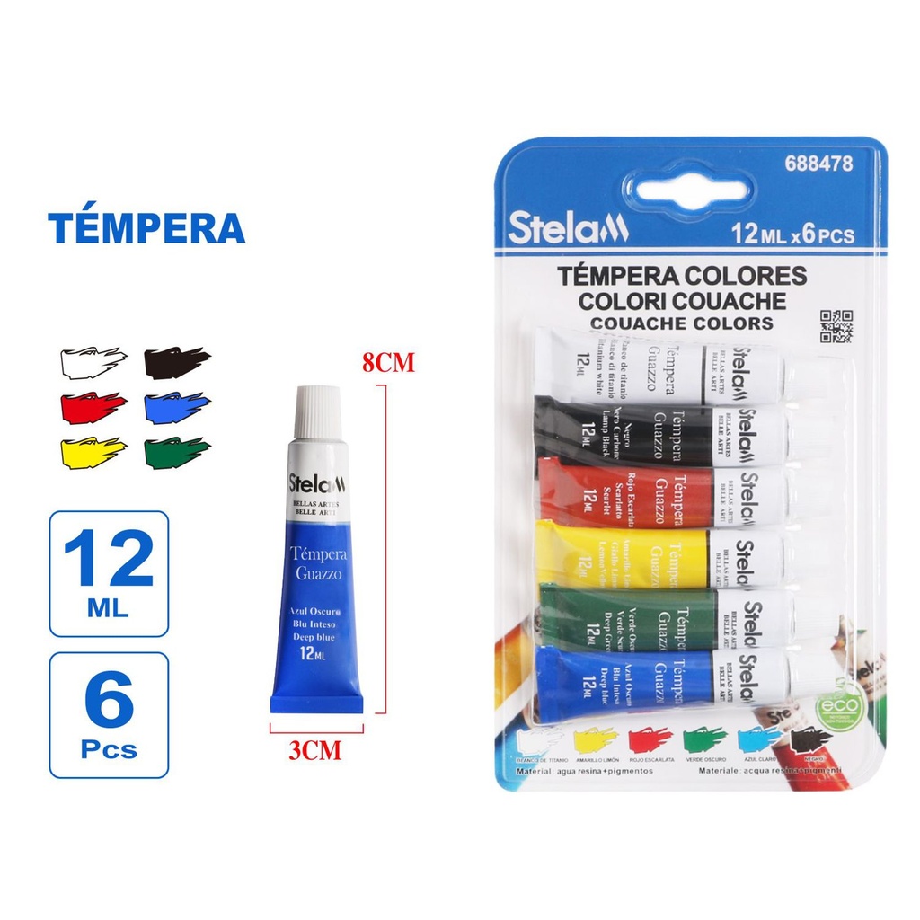 Pintura gouache 12 ml 6 piezas - Material de bellas artes