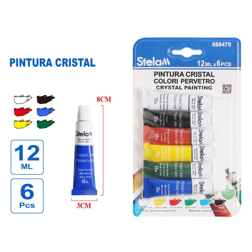 Pintura para vidrio 12 ml 6 piezas - Material de bellas artes