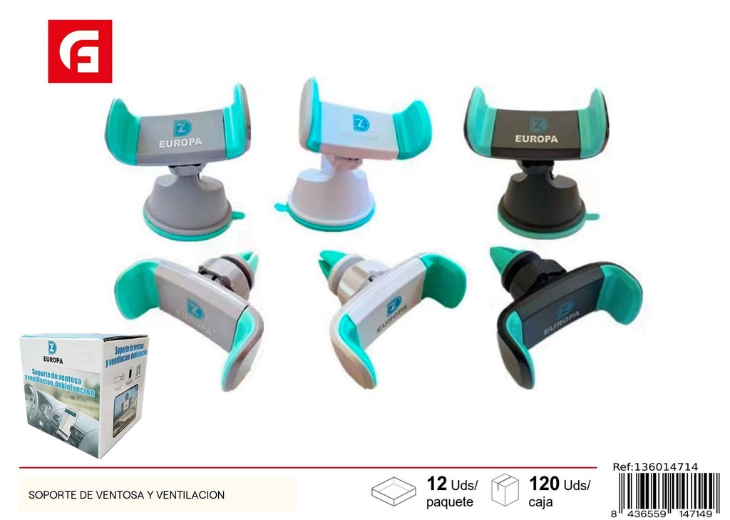 Soporte de ventosa y ventilación para coche - Accesorios de electrónica y soporte para móviles