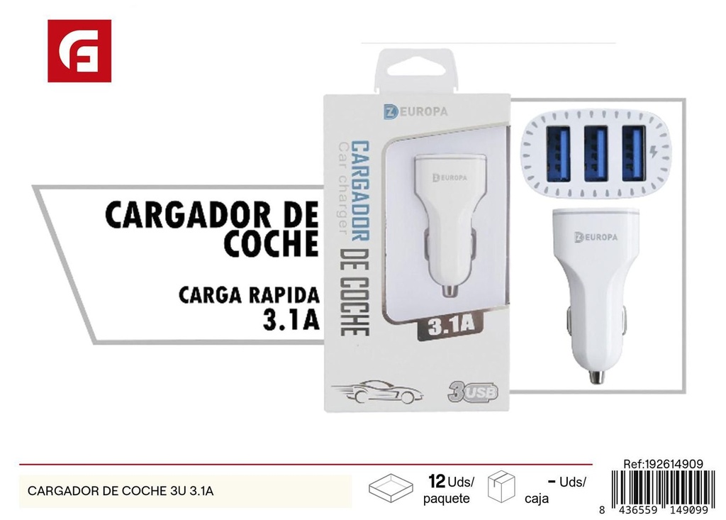 Cargador de coche 3u 3.1A para dispositivos electrónicos