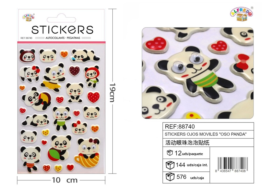 Stickers Ojos Móviles de Osos Panda 10x19 cm - Pegatinas para niños