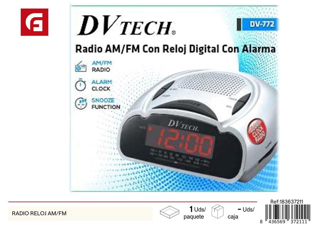 Radio reloj AM/FM con función despertador