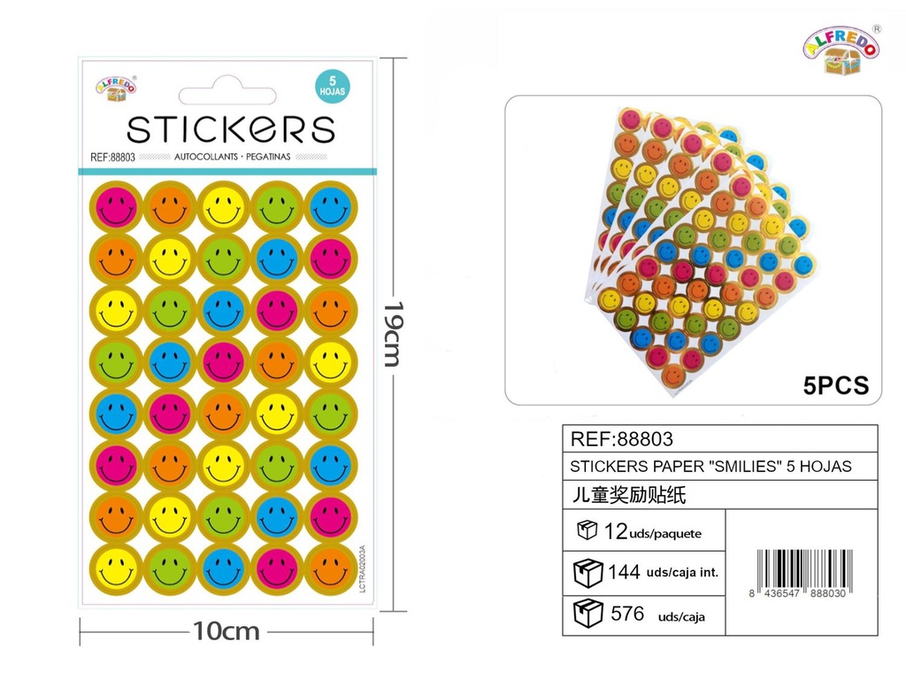 Stickers papel "Smilies" 5 hojas 10x19 cm - Pegatinas para niños